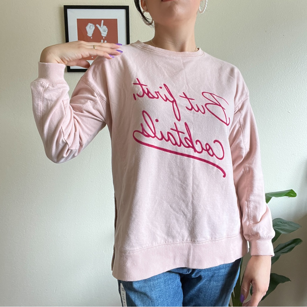 Wildfox - Pastel Pink "But First Cocktails" Sweatshirt/Thermal Tee